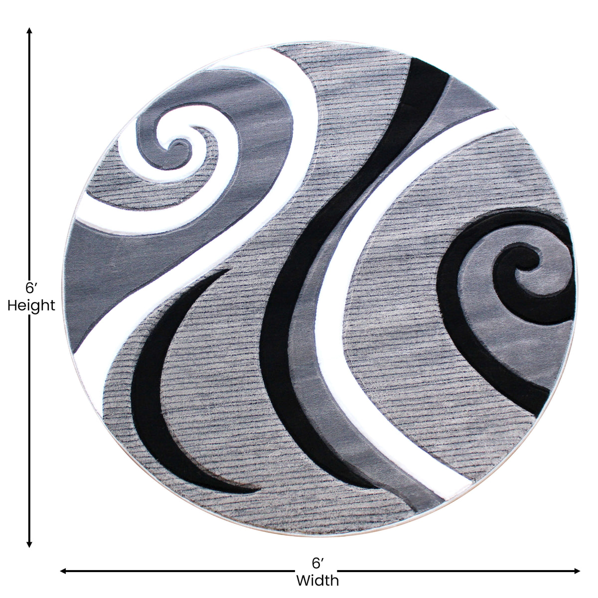 Grey,5' Round |#| Modern High-Low Sculpted Swirl Design Abstract Area Rug - Gray - 5' x 5'