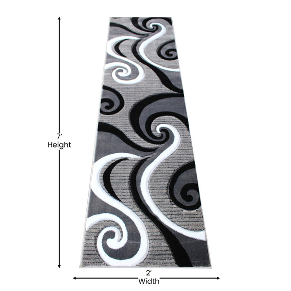 Grey,2' x 7' |#| Modern High-Low Sculpted Swirl Design Abstract Area Rug - Gray - 2' x 7'