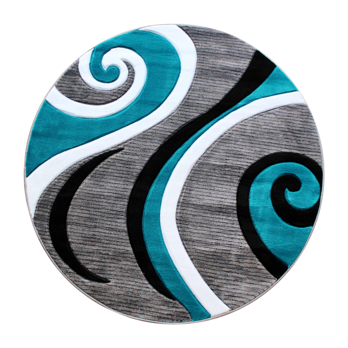 Turquoise,8' Round |#| Modern High-Low Sculpted Swirl Design Abstract Area Rug - Turquoise - 8' x 8'