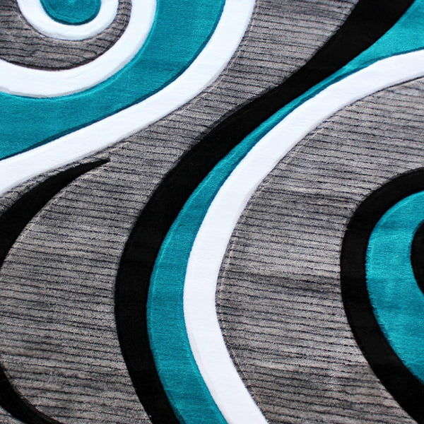Turquoise,5' Round |#| Modern High-Low Sculpted Swirl Design Abstract Area Rug - Turquoise - 5' x 5'
