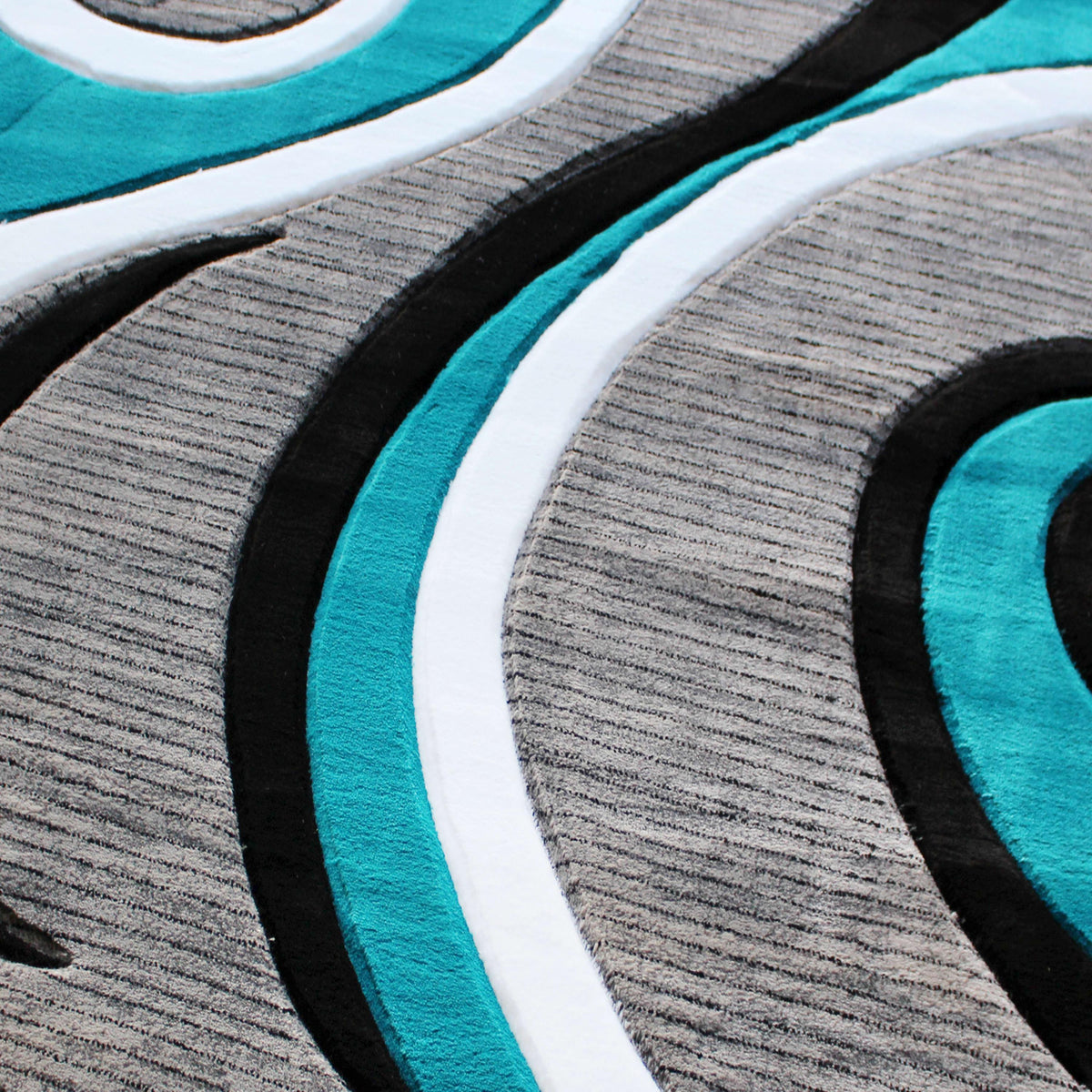 Turquoise,5' Round |#| Modern High-Low Sculpted Swirl Design Abstract Area Rug - Turquoise - 5' x 5'