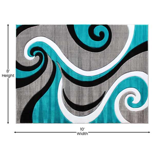 Turquoise,8' x 10' |#| Modern High-Low Sculpted Swirl Design Abstract Area Rug - Turquoise - 8' x 10'