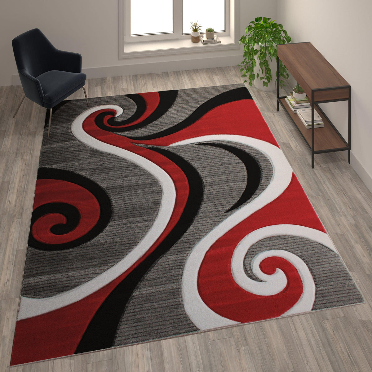 Red,8' x 10' |#| Modern High-Low Sculpted Swirl Design Abstract Area Rug - Red - 8' x 10'