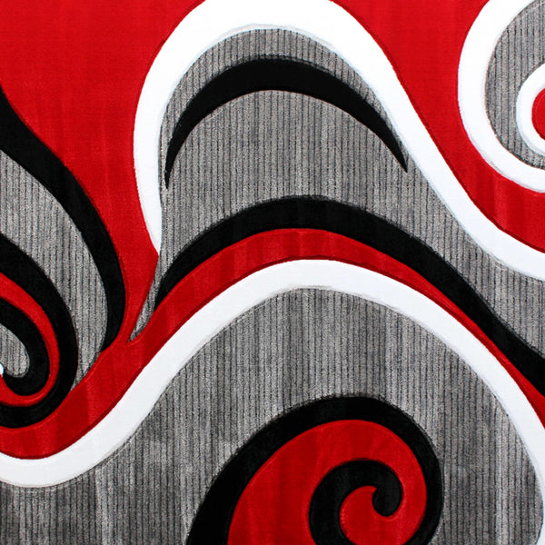 Red,5' Round |#| Modern High-Low Sculpted Swirl Design Abstract Area Rug - Red - 5' x 5'