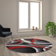 Red,5' Round |#| Modern Ribboned Design High-Low Pile Abstract Area Rug in Red - 5' x 5'