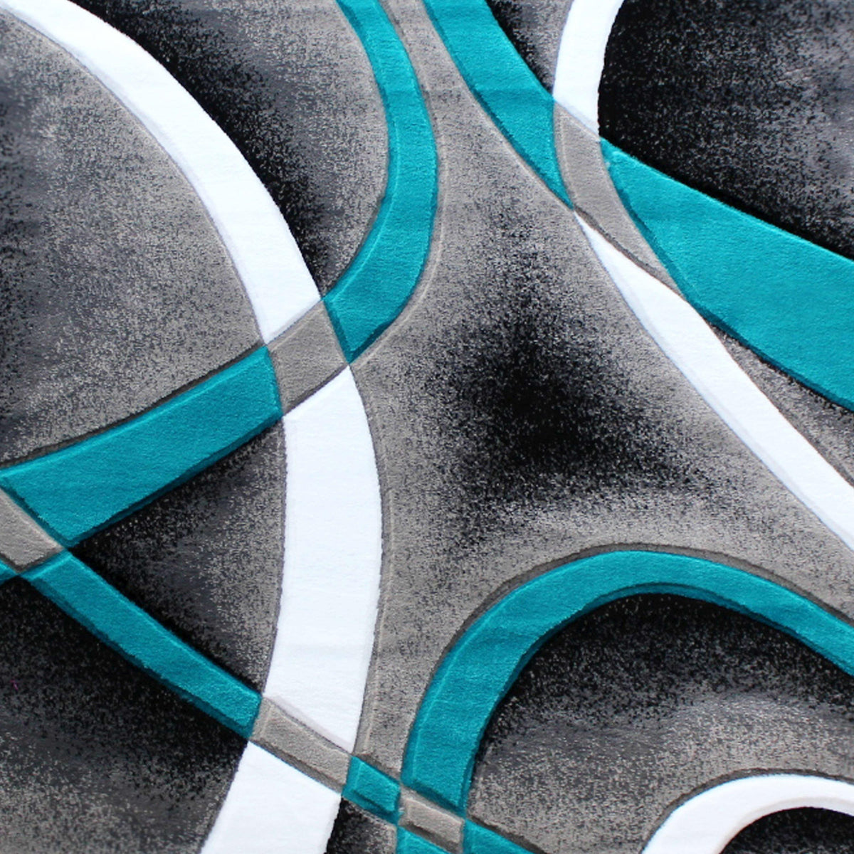 Turquoise,5' Round |#| Modern Ribboned Design High-Low Pile Abstract Area Rug in Turquoise - 5' x 5'