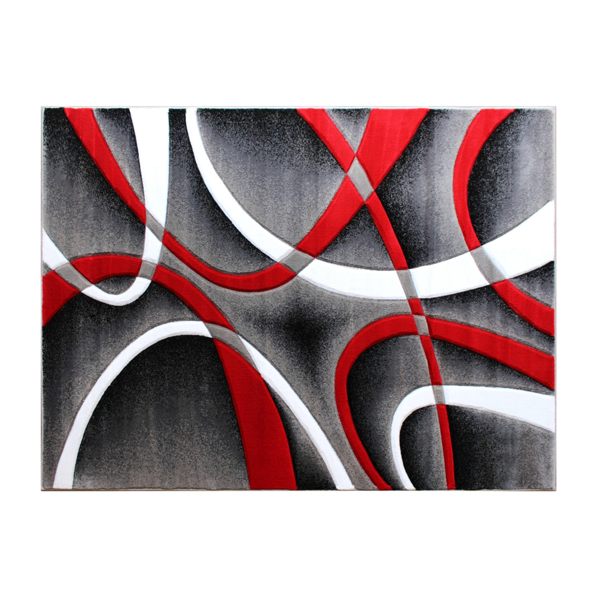 Red,5' x 7' |#| Modern Ribboned Design High-Low Pile Abstract Area Rug in Red - 5' x 7'