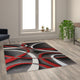 Red,5' x 7' |#| Modern Ribboned Design High-Low Pile Abstract Area Rug in Red - 5' x 7'