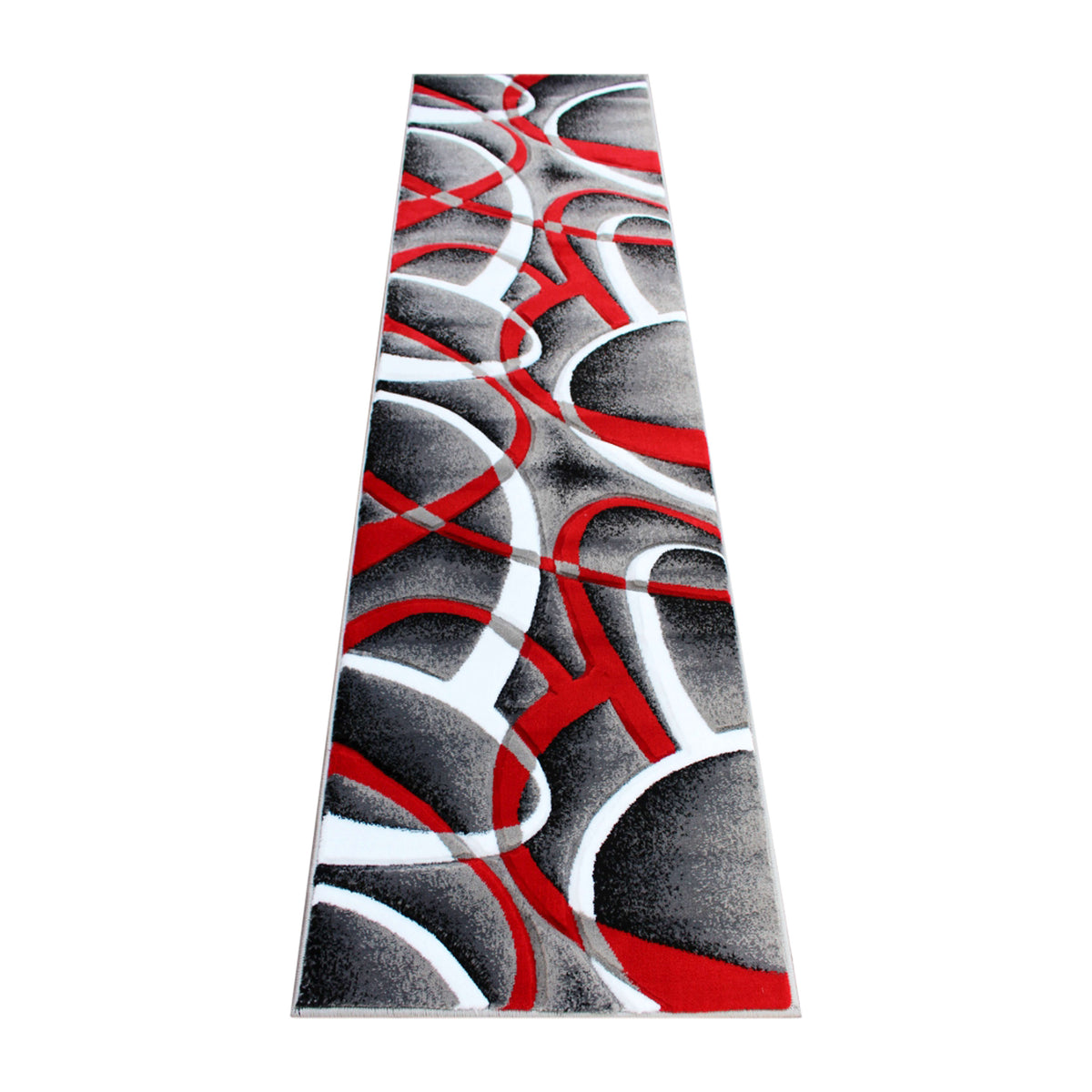 Red,2' x 7' |#| Modern Ribboned Design High-Low Pile Abstract Area Rug in Red - 2' x 7'