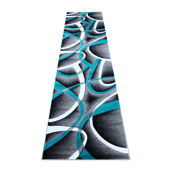Turquoise,3' x 10' |#| Modern Ribboned Design High-Low Pile Abstract Area Rug in Turquoise - 3' x 10'