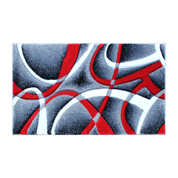Red,2' x 3' |#| Modern Ribboned Design High-Low Pile Abstract Area Rug in Red - 2' x 3'