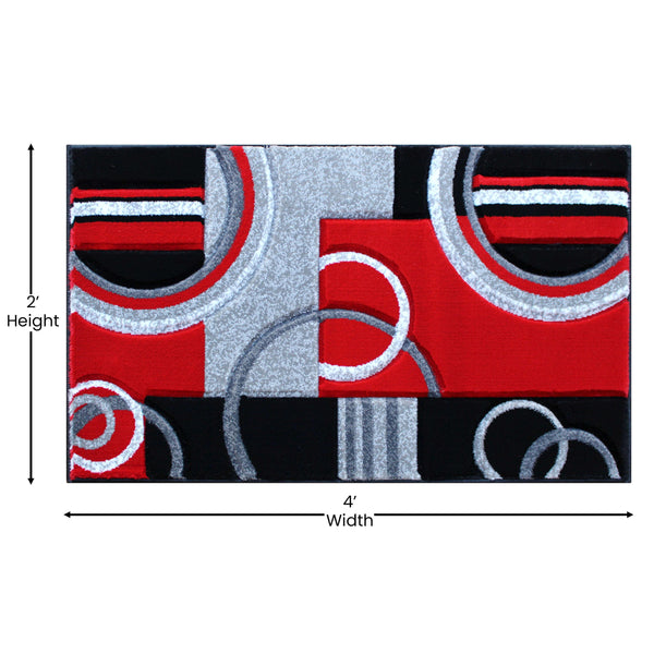 Red,2' x 3' |#| Modern Geometric Design Abstract Area Rug - Red, Black, & Gray - 2 x 3