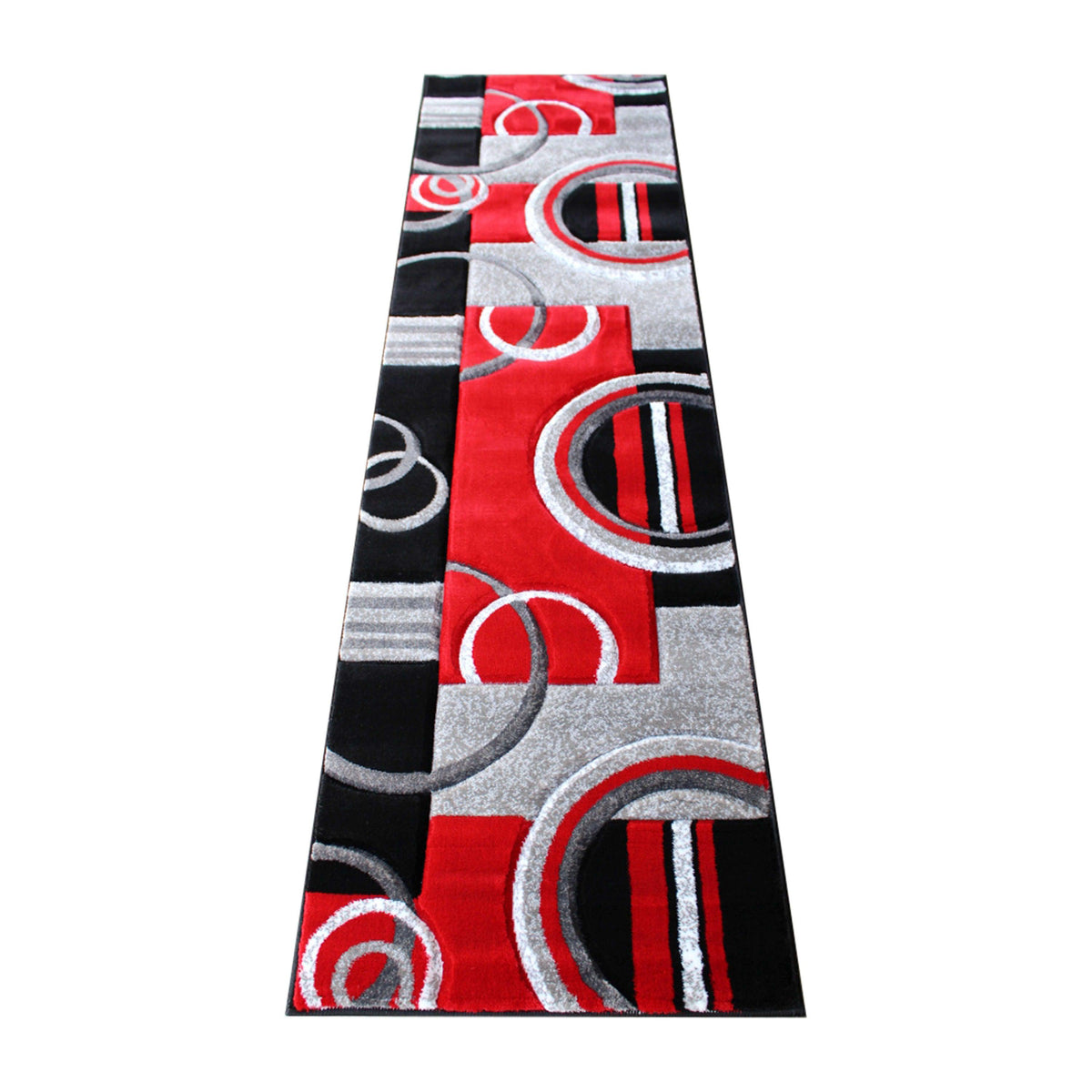 Red,2' x 7' |#| Modern Geometric Design Abstract Area Rug - Red, Black, & Gray - 2 x 7