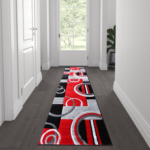 Red,2' x 7' |#| Modern Geometric Design Abstract Area Rug - Red, Black, & Gray - 2 x 7