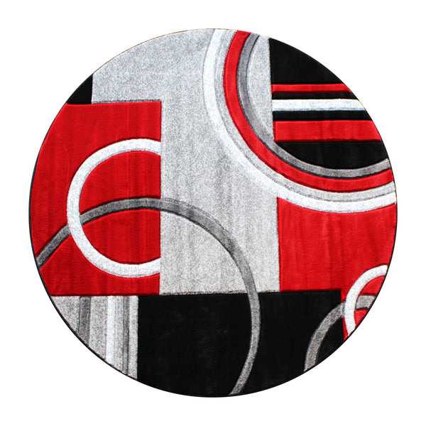 Red,8' Round |#| Modern Geometric Design Abstract Area Rug - Red, Black, & Gray - 8 x 8