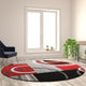 Red,8' Round |#| Modern Geometric Design Abstract Area Rug - Red, Black, & Gray - 8 x 8