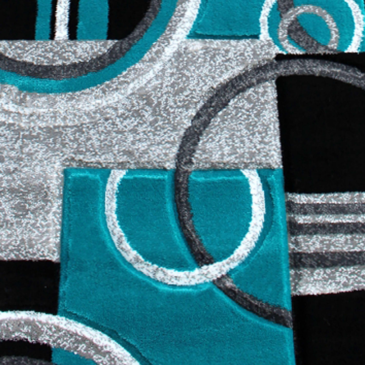 Turquoise,3' x 10' |#| Modern Geometric Design Abstract Area Rug - Turquoise, Black, & Gray - 3 x 10