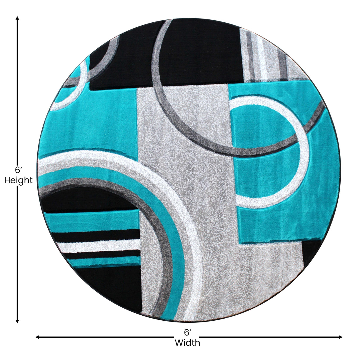 Turquoise,5' Round |#| Modern Geometric Design Abstract Area Rug - Red, Black, & Gray - 5 x 5