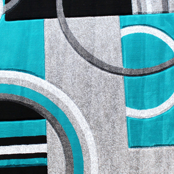 Turquoise,2' x 7' |#| Modern Geometric Design Abstract Area Rug - Turquoise, Black, & Gray - 2 x 7