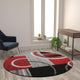 Red,5' Round |#| Modern Geometric Design Abstract Area Rug - Red, Black, & Gray - 5 x 5