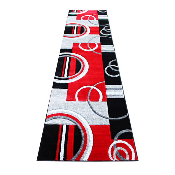 Red,3' x 10' |#| Modern Geometric Design Abstract Area Rug - Red, Black, & Gray - 3 x 10