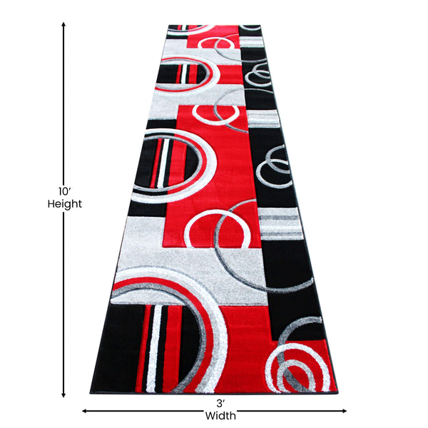 Red,3' x 10' |#| Modern Geometric Design Abstract Area Rug - Red, Black, & Gray - 3 x 10