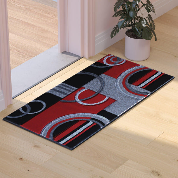 Red,2' x 3' |#| Modern Geometric Design Abstract Area Rug - Red, Black, & Gray - 2 x 3