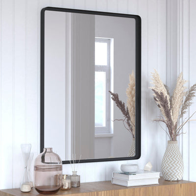 Ava Metal Deep Framed Wall Mirror - Large Accent Mirror for Bathroom, Entryway, Dining Room, & Living Room