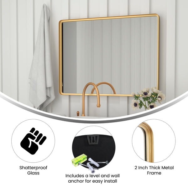 Gold,30"W x 40"L |#| Large Rectangular Accent Mirror with 2 Inch Deep Frame in Gold - 30" x 40"