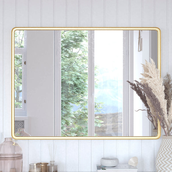 Gold,30"W x 40"L |#| Large Rectangular Accent Mirror with 2 Inch Deep Frame in Gold - 30" x 40"