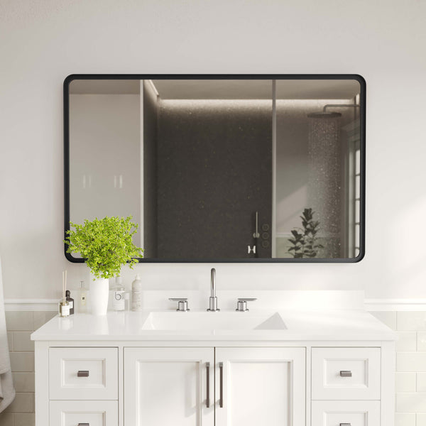 Black,30"W x 48"L |#| Large Rectangular Accent Mirror with 2 Inch Deep Iron Frame in Black - 48" x 30"