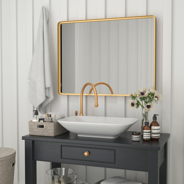 Gold,30"W x 40"L |#| Large Rectangular Accent Mirror with 2 Inch Deep Frame in Gold - 30" x 40"