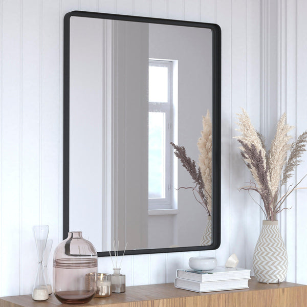 Black,30"W x 40"L |#| Large Rectangular Accent Mirror with 2 Inch Deep Frame in Black - 30" x 40"