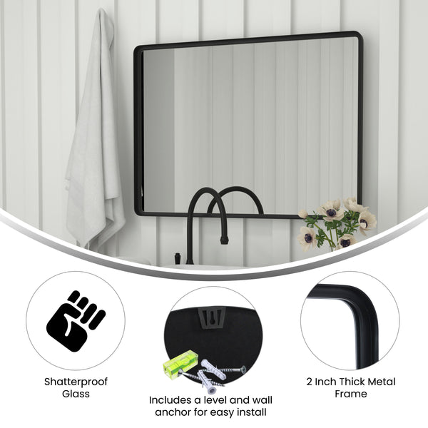 Black,30"W x 40"L |#| Large Rectangular Accent Mirror with 2 Inch Deep Frame in Black - 30" x 40"