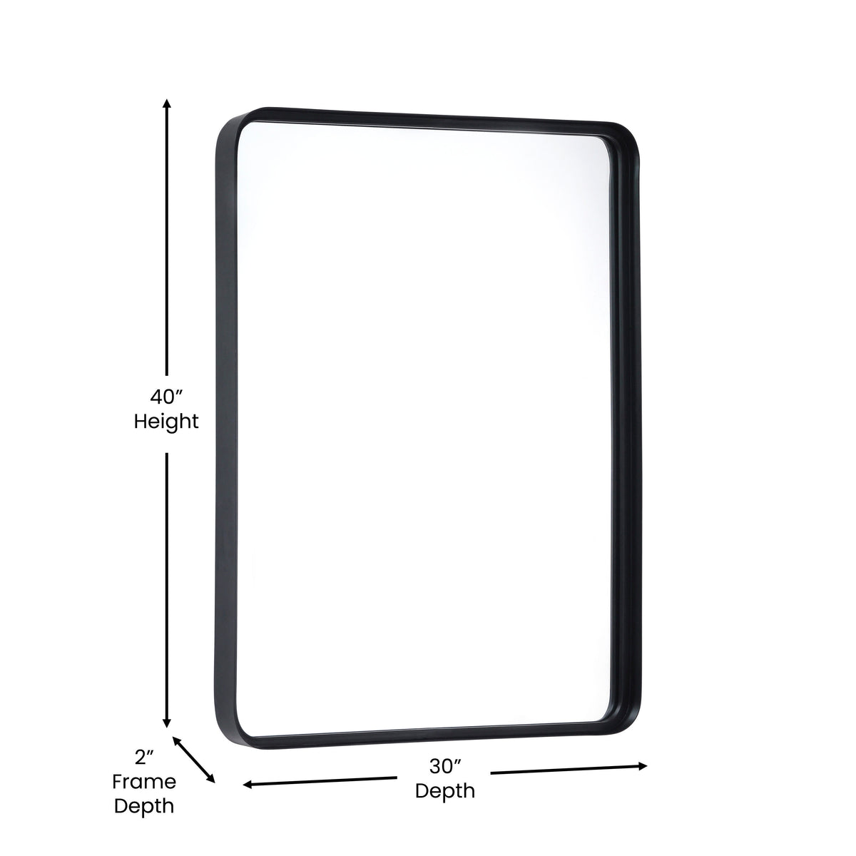 Black,30"W x 40"L |#| Large Rectangular Accent Mirror with 2 Inch Deep Frame in Black - 30" x 40"