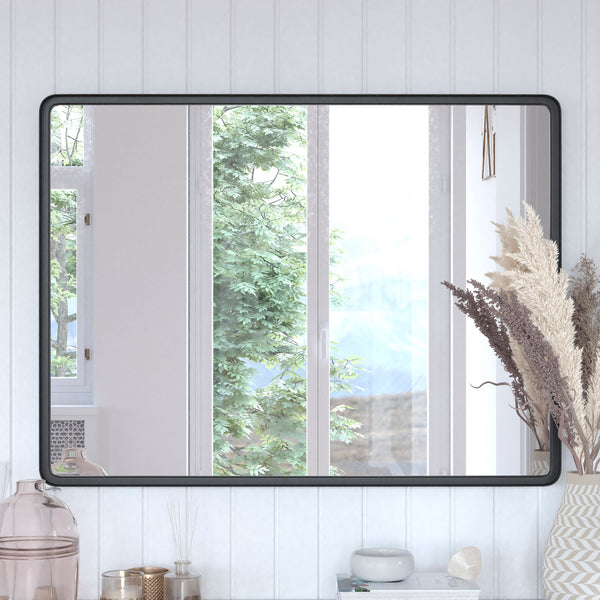 Black,30"W x 40"L |#| Large Rectangular Accent Mirror with 2 Inch Deep Frame in Black - 30" x 40"