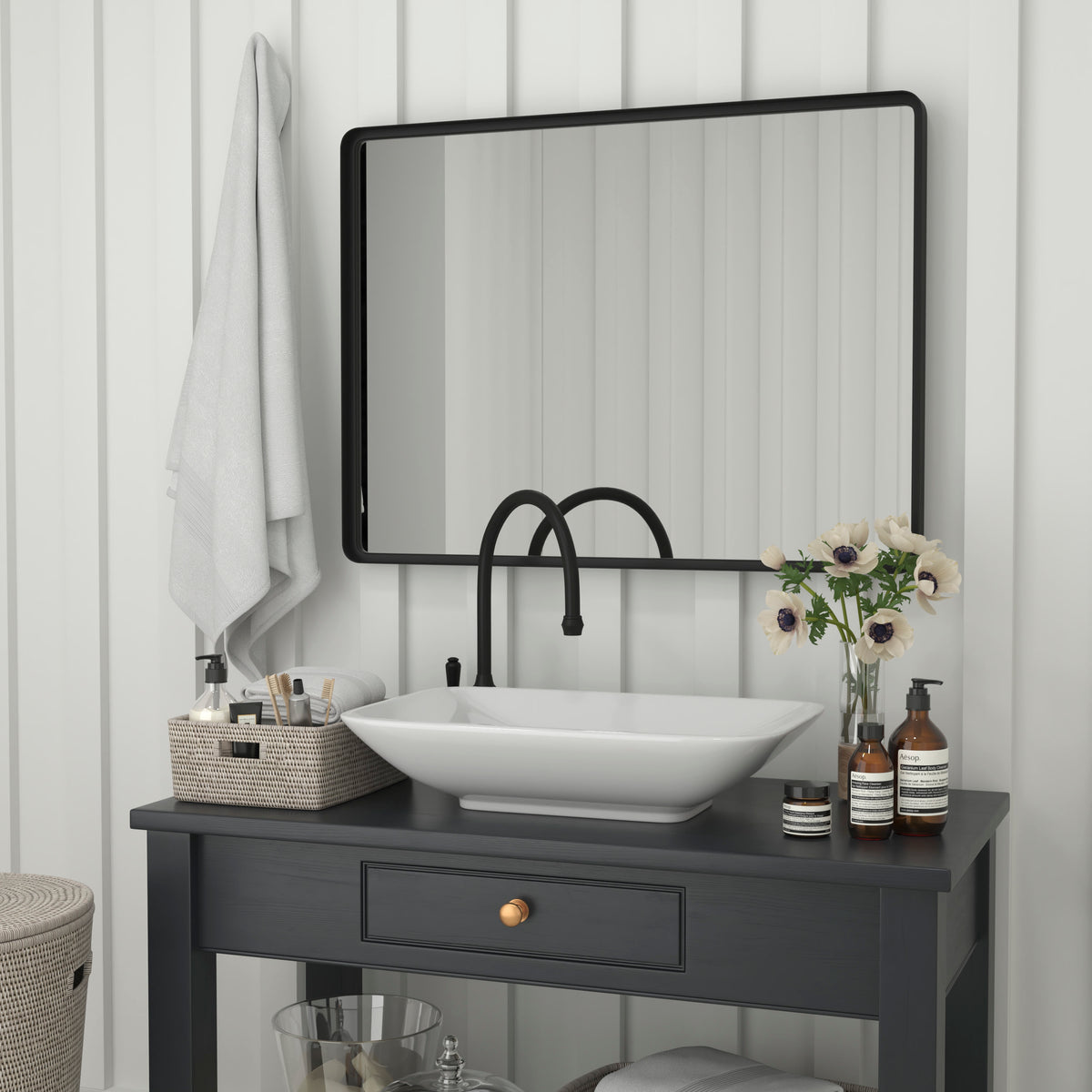Black,30"W x 40"L |#| Large Rectangular Accent Mirror with 2 Inch Deep Frame in Black - 30" x 40"