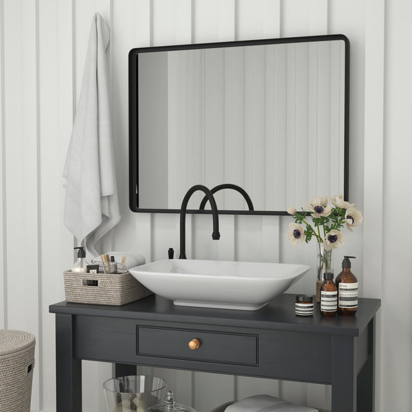 Black,30"W x 40"L |#| Large Rectangular Accent Mirror with 2 Inch Deep Frame in Black - 30" x 40"