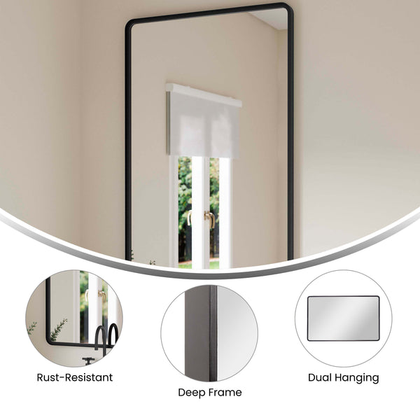 Black,30"W x 48"L |#| Large Rectangular Accent Mirror with 2 Inch Deep Iron Frame in Black - 48" x 30"