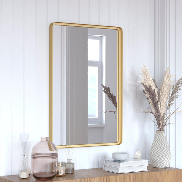 Gold,24"W x 36"L |#| Large Rectangular Accent Mirror with 2 Inch Deep Frame in Gold - 24" x 36"