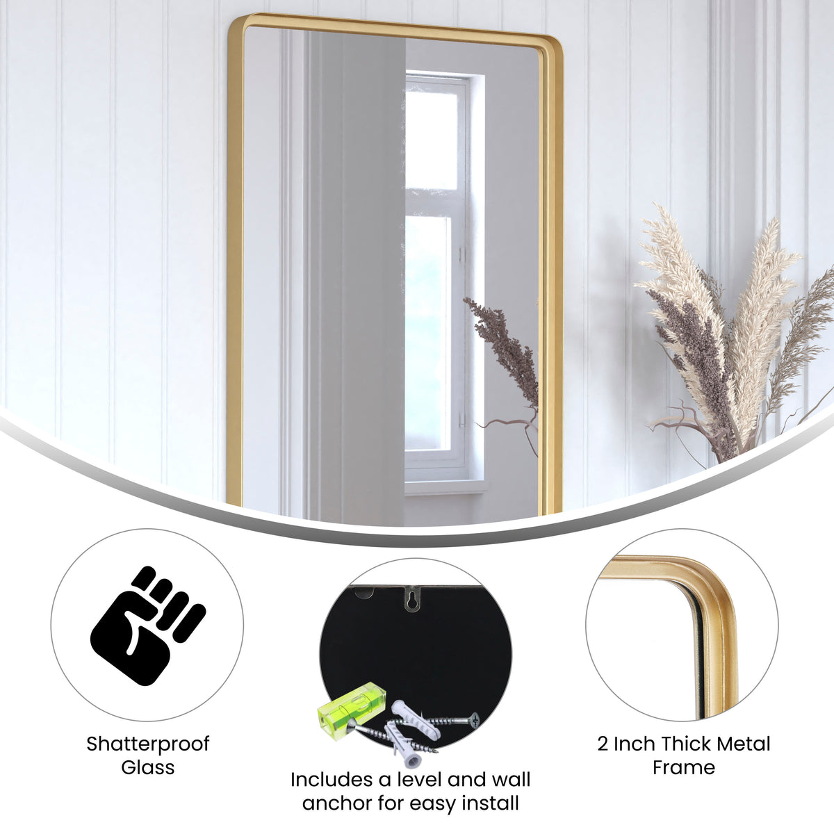 Gold,24"W x 36"L |#| Large Rectangular Accent Mirror with 2 Inch Deep Frame in Gold - 24" x 36"