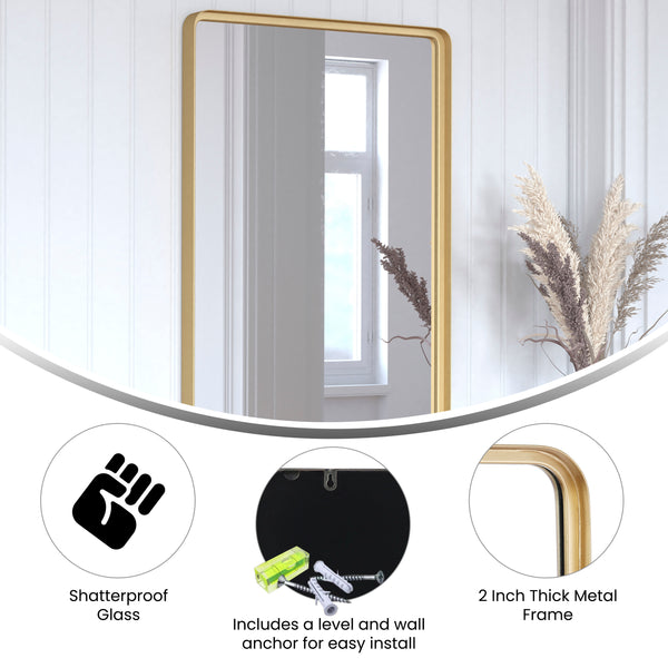 Gold,24"W x 36"L |#| Large Rectangular Accent Mirror with 2 Inch Deep Frame in Gold - 24" x 36"