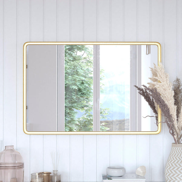 Gold,24"W x 36"L |#| Large Rectangular Accent Mirror with 2 Inch Deep Frame in Gold - 24" x 36"