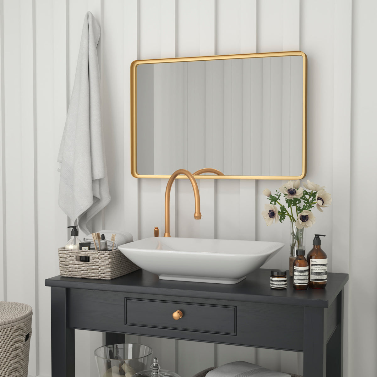 Gold,24"W x 36"L |#| Large Rectangular Accent Mirror with 2 Inch Deep Frame in Gold - 24" x 36"