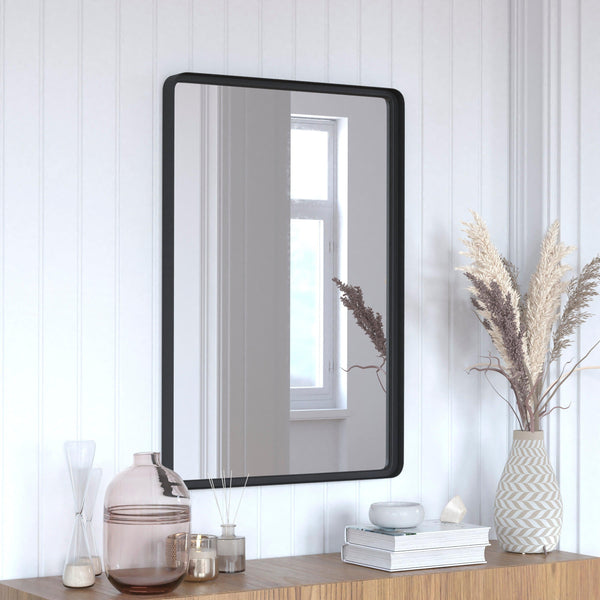 Black,24"W x 36"L |#| Large Rectangular Accent Mirror with 2 Inch Deep Frame in Black - 24" x 36"