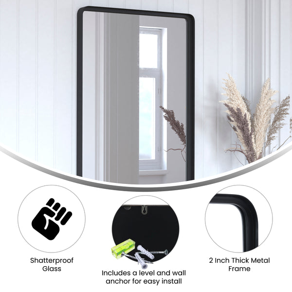 Black,24"W x 36"L |#| Large Rectangular Accent Mirror with 2 Inch Deep Frame in Black - 24" x 36"