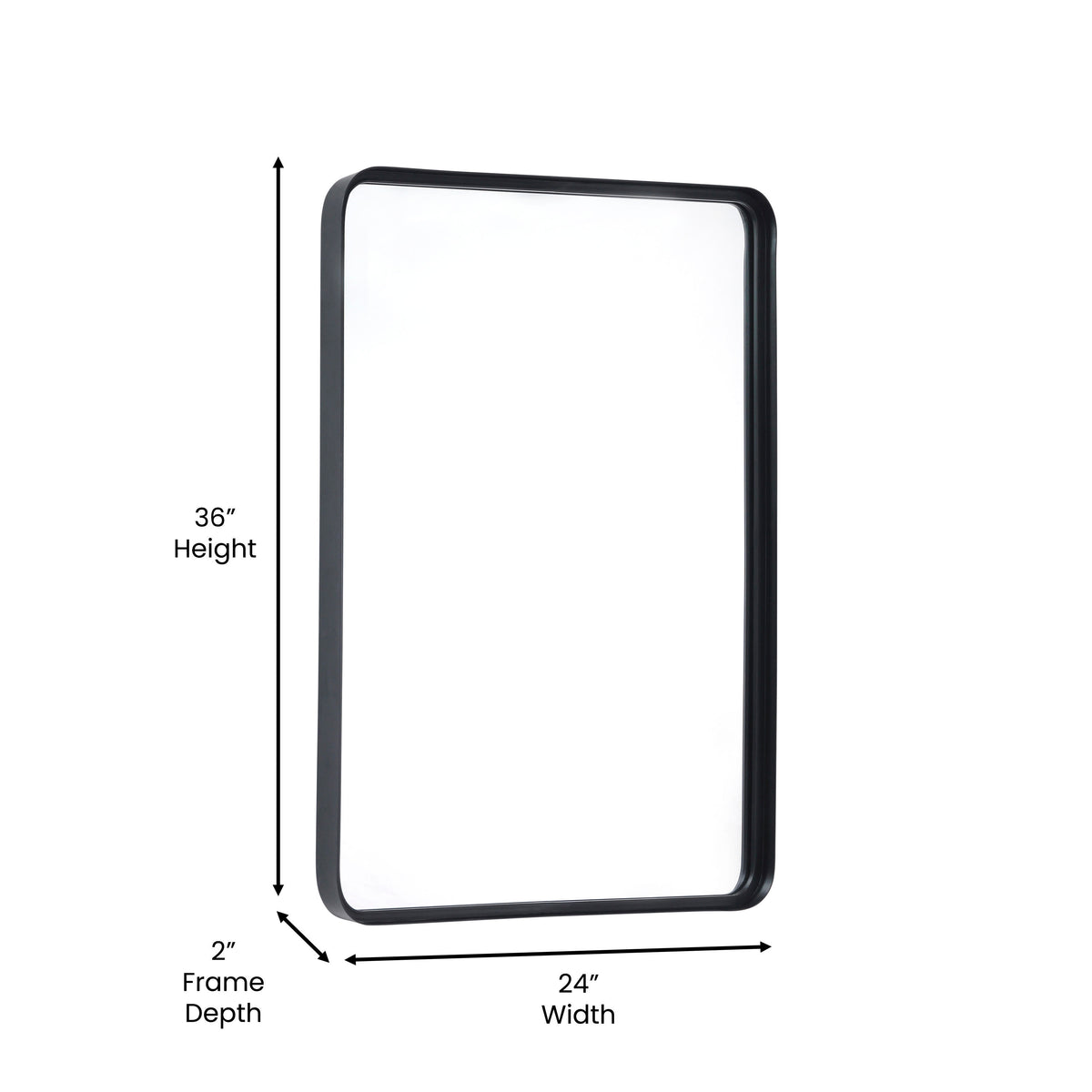 Black,24"W x 36"L |#| Large Rectangular Accent Mirror with 2 Inch Deep Frame in Black - 24" x 36"