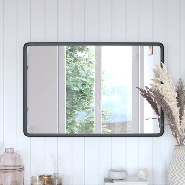 Black,24"W x 36"L |#| Large Rectangular Accent Mirror with 2 Inch Deep Frame in Black - 24" x 36"