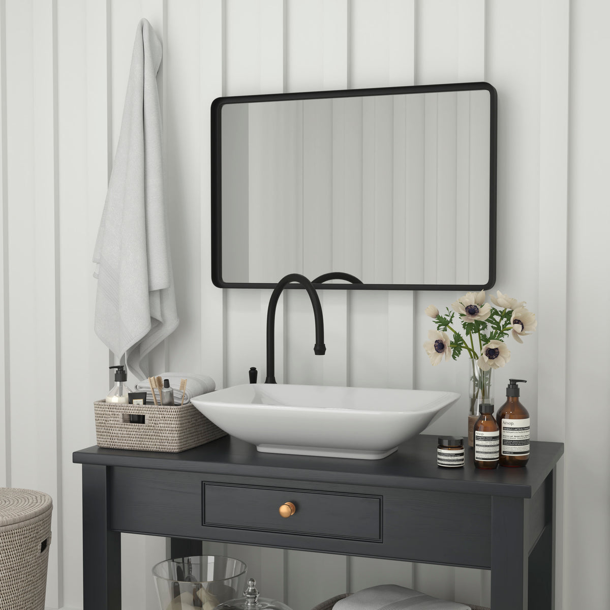 Black,24"W x 36"L |#| Large Rectangular Accent Mirror with 2 Inch Deep Frame in Black - 24" x 36"