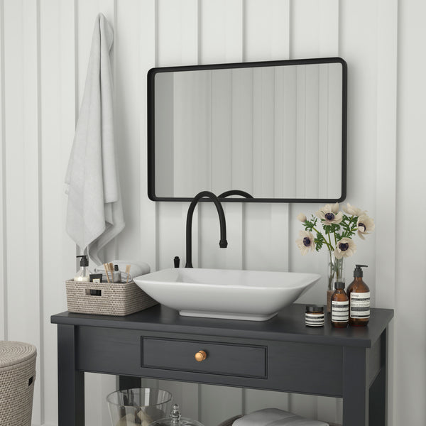 Black,24"W x 36"L |#| Large Rectangular Accent Mirror with 2 Inch Deep Frame in Black - 24" x 36"